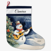 Sneeuwman gitaar gepersonaliseerd grote kerstsok (Voorkant)