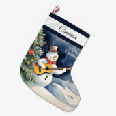 Sneeuwman gitaar gepersonaliseerd grote kerstsok (Voorkant (Hangend))