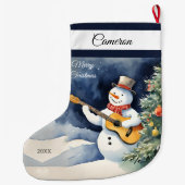 Sneeuwman gitaar gepersonaliseerd grote kerstsok (Achterkant)