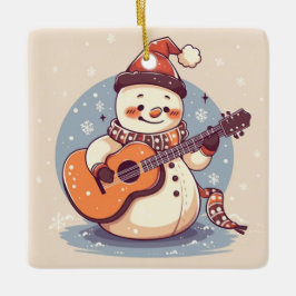 Sneeuwman Gitaar spelen Keramisch Ornament