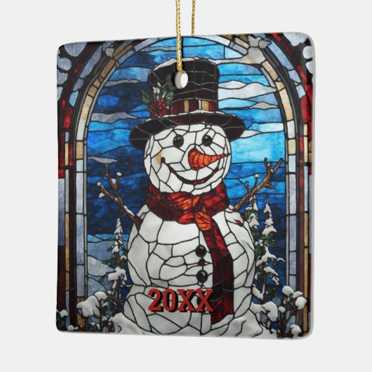 Sneeuwman Glas in lood Stijl Kerstmis Keramisch Ornament (Links)