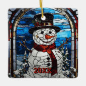 Sneeuwman Glas in lood Stijl Kerstmis Keramisch Ornament (Voorkant)