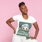 Sneeuwman gluren tussen kerstboom t-shirt