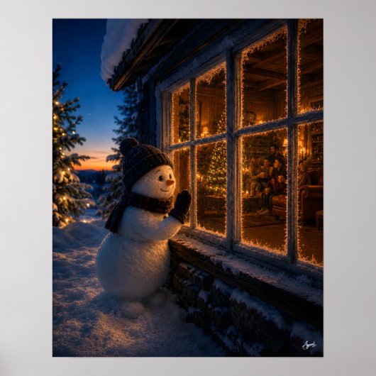 Sneeuwman gluurt bij het Raam Poster (Voorkant)