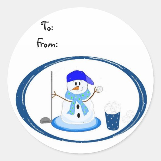 Sneeuwman Golfer Ronde Sticker (Voorkant)