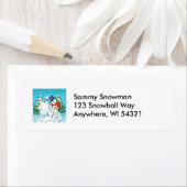 Sneeuwman Gooien Een Sneeuwbal Winter Fun Splat! Etiket (Insitu)