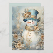  Sneeuwman Goud Blauw Wit Kerstmis Feestdagenkaart (Voorkant / Achterkant)