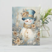  Sneeuwman Goud Blauw Wit Kerstmis Feestdagenkaart (Staand voorkant)