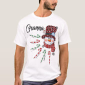 Sneeuwman Granna Candy Cane Red Plaid Kerstmis T-shirt (Voorkant)