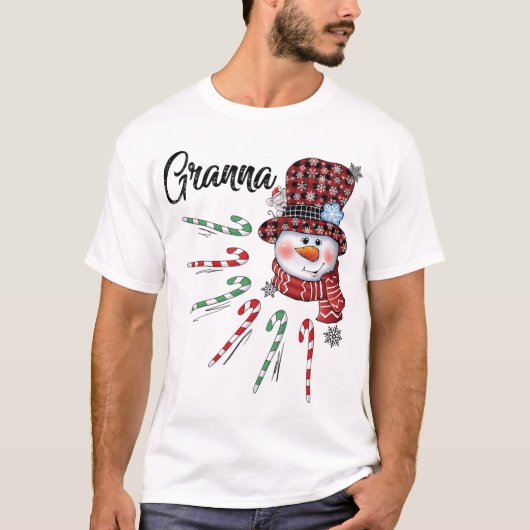 Sneeuwman Granna Candy Cane Red Plaid Kerstmis T-shirt (Voorkant)