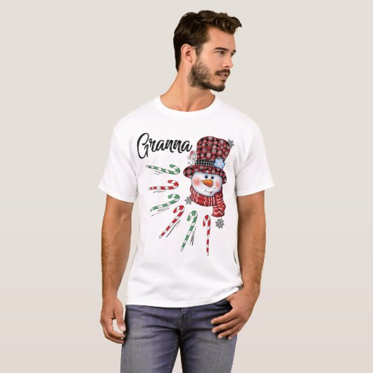 Sneeuwman Granna Candy Cane Red Plaid Kerstmis T-shirt (Voorkant volledig)