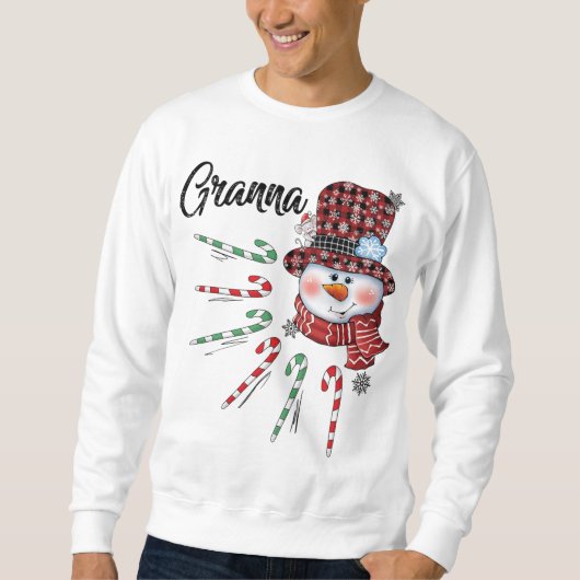 Sneeuwman Granna Candy Cane Red Plaid Kerstmis Trui (Voorkant)