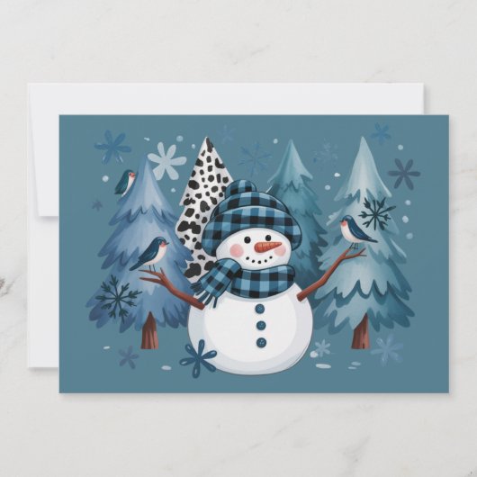 Sneeuwman Grappig Kerstmis Xmas Vakantie Bomen Feestdagenkaart (Voorkant)