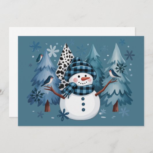 Sneeuwman Grappig Kerstmis Xmas Vakantie Bomen Feestdagenkaart (Voorkant / Achterkant)