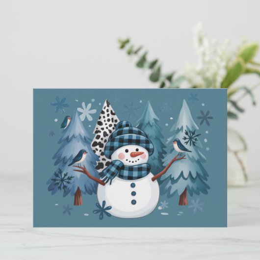 Sneeuwman Grappige Kerstmis Xmas Vakantie Bomen Feestdagenkaart (Staand voorkant)