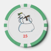 Sneeuwman groen 25 gestreepte pokerchip (Voorkant)