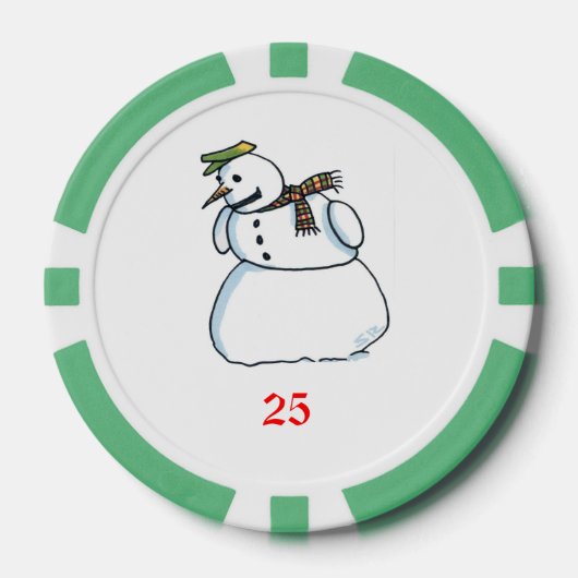 Sneeuwman groen 25 gestreepte pokerchip (Voorkant)