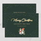 Sneeuwman Groen Goud Sneeuw Typografie Feestdagenkaart (Voorkant / Achterkant)