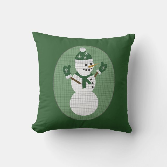 Sneeuwman Groene Kerstmis Kussen (Voorkant)