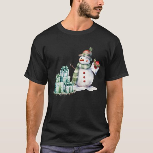 Sneeuwman Groene Sjaal Pet en verpakt geschenken Z T-shirt (Voorkant)