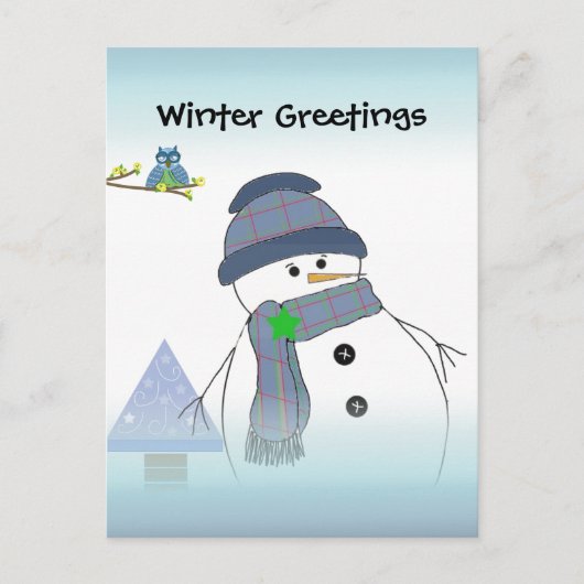 Sneeuwman Groeten Briefkaart (Voorkant)