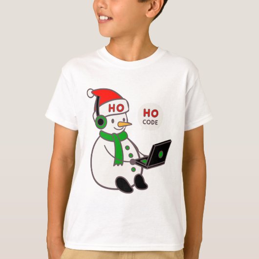 Sneeuwman Hacker Ho Ho Code Kerstmis T-shirt (Voorkant)
