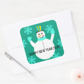 Sneeuwman Happy New Year Square Stickers (Envelop)