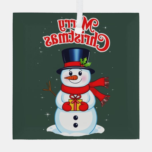 Sneeuwman (heilige hoed) glas ornament (Achterkant)