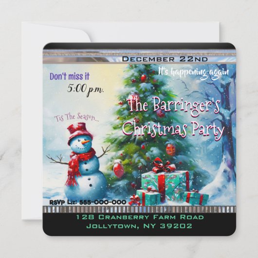 Sneeuwman  herinnering aan een kerstfeest kaart (Voorkant)