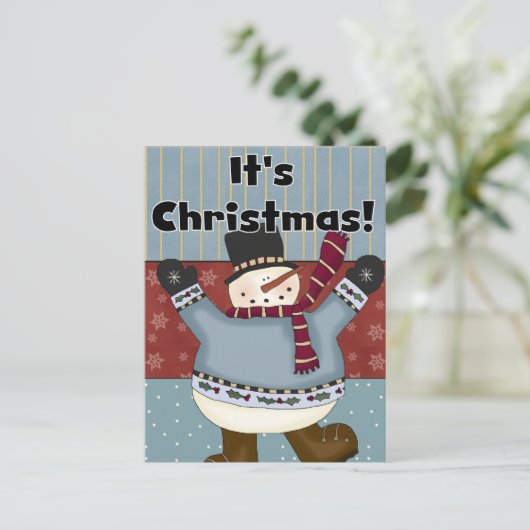 Sneeuwman, het zijn kerst Wenskaarten Feestdagenkaart (Staand voorkant)