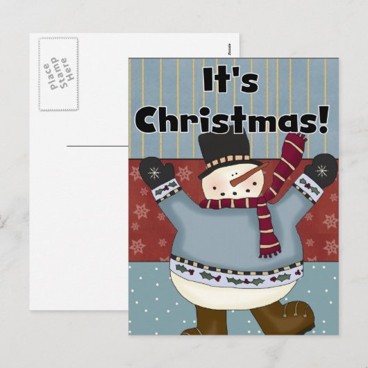 Sneeuwman, het zijn kerst Wenskaarten Feestdagenkaart (Voorkant / Achterkant)