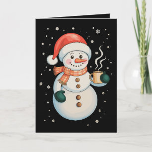 Sneeuwman Hete Koffie Kerstman Hoed Winter Kerstmi Kaart