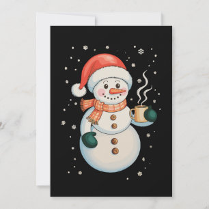 Sneeuwman Hete Koffie Kerstman Hoed Winter Kerstmi Kaart