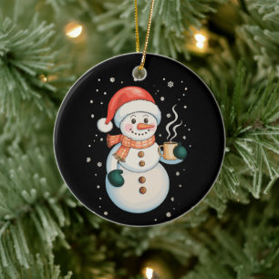 Sneeuwman Hete Koffie Kerstman Hoed Winter Kerstmi Keramisch Ornament