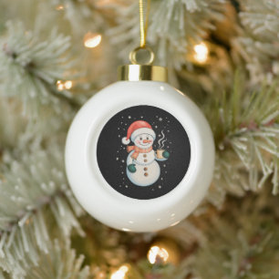 Sneeuwman Hete Koffie Kerstman Hoed Winter Kerstmi Keramische Bal Ornament