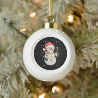 Sneeuwman Hete Koffie Kerstman Hoed Winter Kerstmi Keramische Bal Ornament