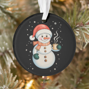 Sneeuwman Hete Koffie Kerstman Hoed Winter Kerstmi Ornament
