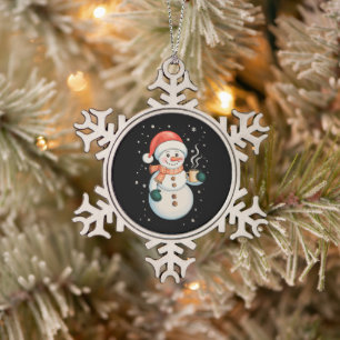 Sneeuwman Hete Koffie Kerstman Hoed Winter Kerstmi Tin Sneeuwvlok Ornament