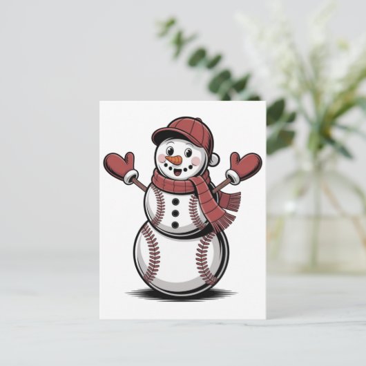 Sneeuwman honkbal kerst sportliefhebbers uitnodiging briefkaart (Staand voorkant)