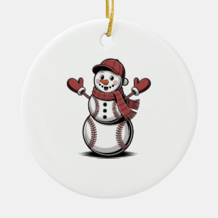 Sneeuwman honkbal Kerstmis sportliefhebbers  Keramisch Ornament