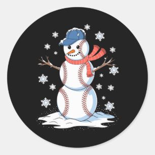 Sneeuwman Honkbal Wintersport Lovers Mannen Vrouwe Ronde Sticker