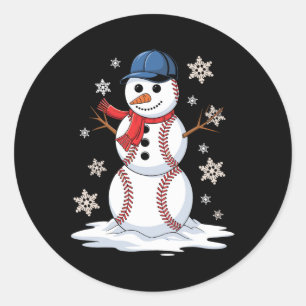 Sneeuwman Honkbal Wintersport Lovers Mannen Vrouwe Ronde Sticker