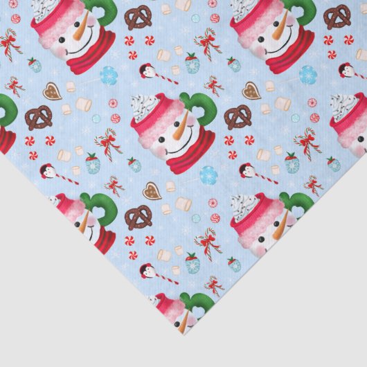 Sneeuwman Hot Chocolade Plezier Tissuepapier (Detail)