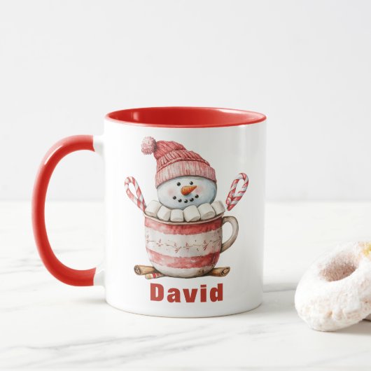 Sneeuwman Hot Cocoa Christmas Candy Cane Marshmall Mok (Met donut)