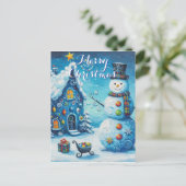Sneeuwman Huis Presenteert Gepersonaliseerde Kerst Briefkaart (Staand voorkant)