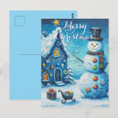 Sneeuwman Huis Presenteert Gepersonaliseerde Kerst Briefkaart (Voorkant / Achterkant)