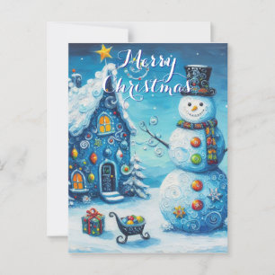 Sneeuwman Huis Presenteert Gepersonaliseerde Kerst Briefkaart