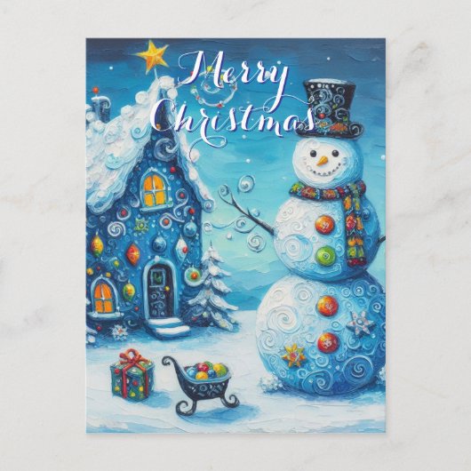 Sneeuwman Huis Presenteert Gepersonaliseerde Kerst Briefkaart (Voorkant)