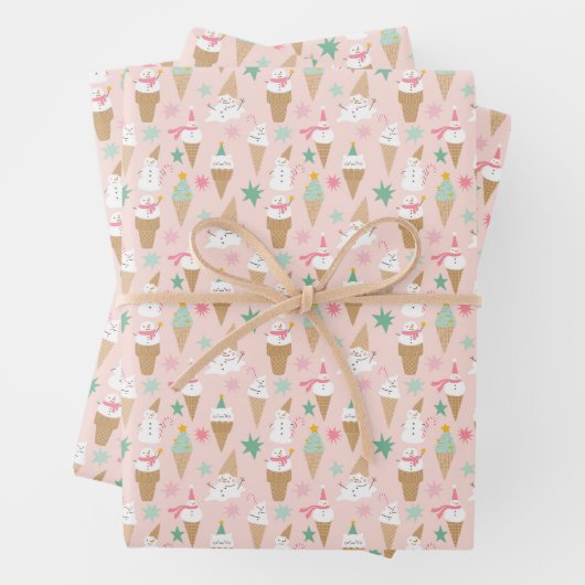 Sneeuwman Ice Cream Cones kerstpatroon Inpakpapier Vel (In situ)