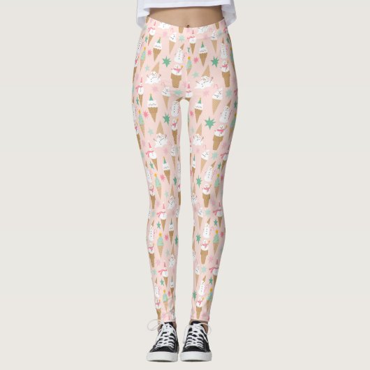 Sneeuwman Ice Cream Cones kerstpatroon Leggings (Voorkant)